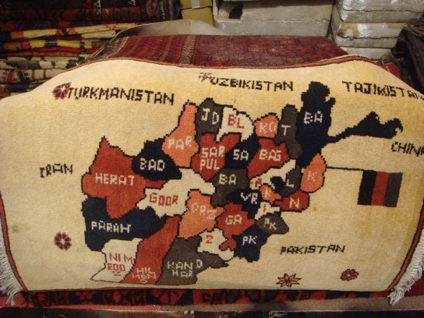 Afghan carpet map in Peshawar, Pakistan