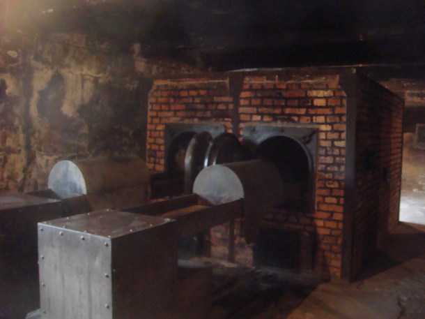 Ovens and devices to load bodies into ovens at Auschwitz death center