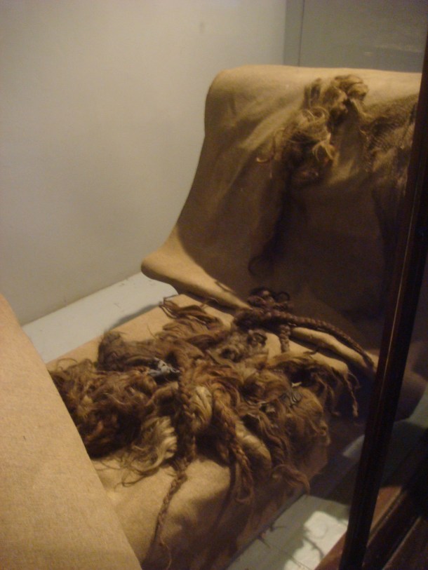 Cloth and blankets made from the hair of those murdered at Auschwitz and Birkenau