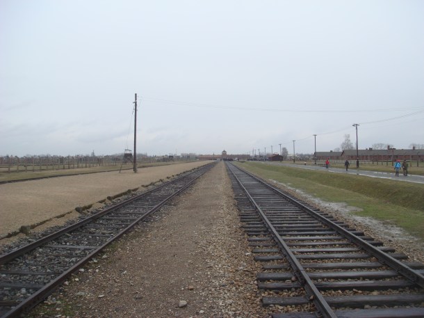 Train tracks into Birkenau