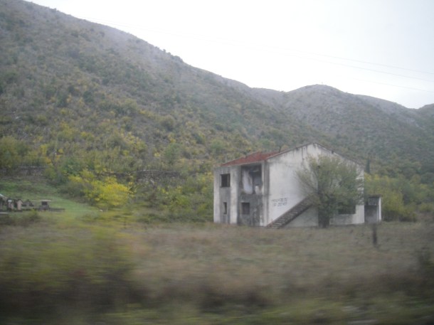Burned Serbian homes in Bosnia