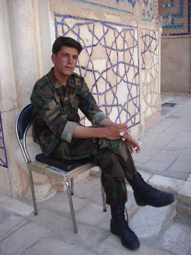 guard at sufi shrine of Gazar Gah