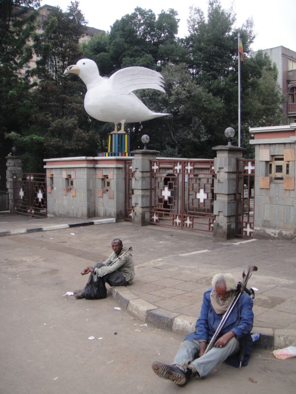 Beggars and doves in Addis Ababa