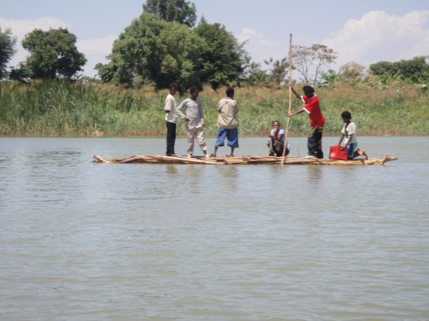 The flimsy, yet unsinkable, tankwa canoe.  Made from woven papyrus.