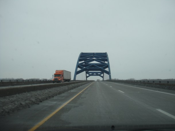 crossing the Mississippi River in Iowa on Interstate 80