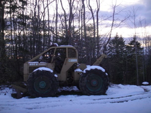 skidder with snow chains