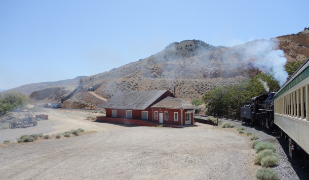 virginia and truckee locomotive rolls into gold hill