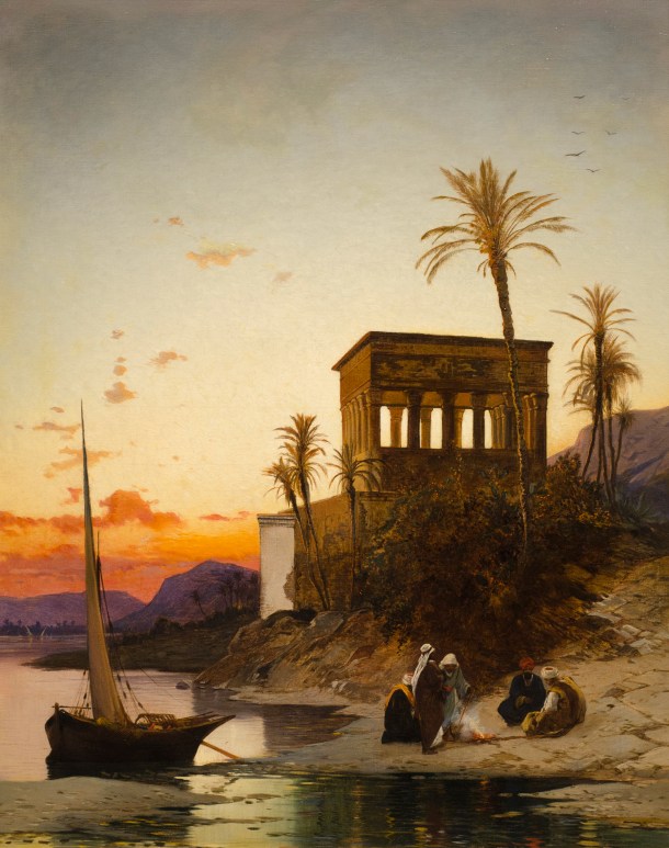 Hermann-David-Salomon-Corrodi-Campfire-by-the-River-The-Kiosk-of-Trajan-at-Philae