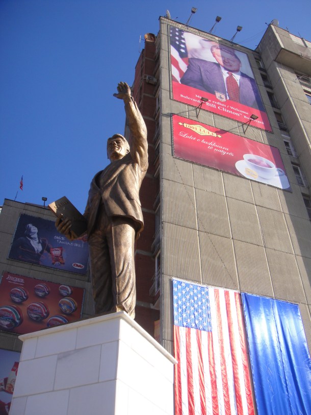 A statue of former American president Bill Clinton in the heart of Kosovo's capitol