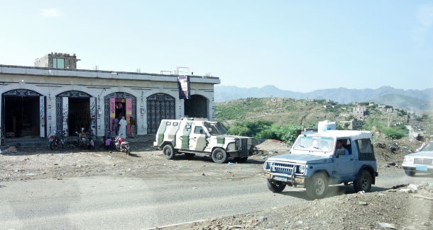 an-armored-vehicle-reinforces-a-checkpoint-in-the-countryside-of-yemen