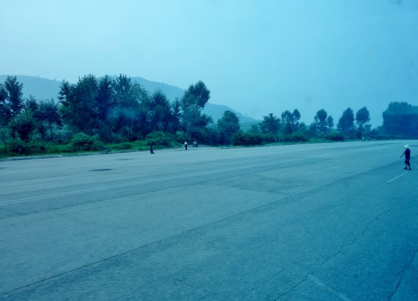 North Korea’s highways periodically feature very wide sections that are intended to serve as aircraft landing strips in order to assist with defending the country in the event of an invasion